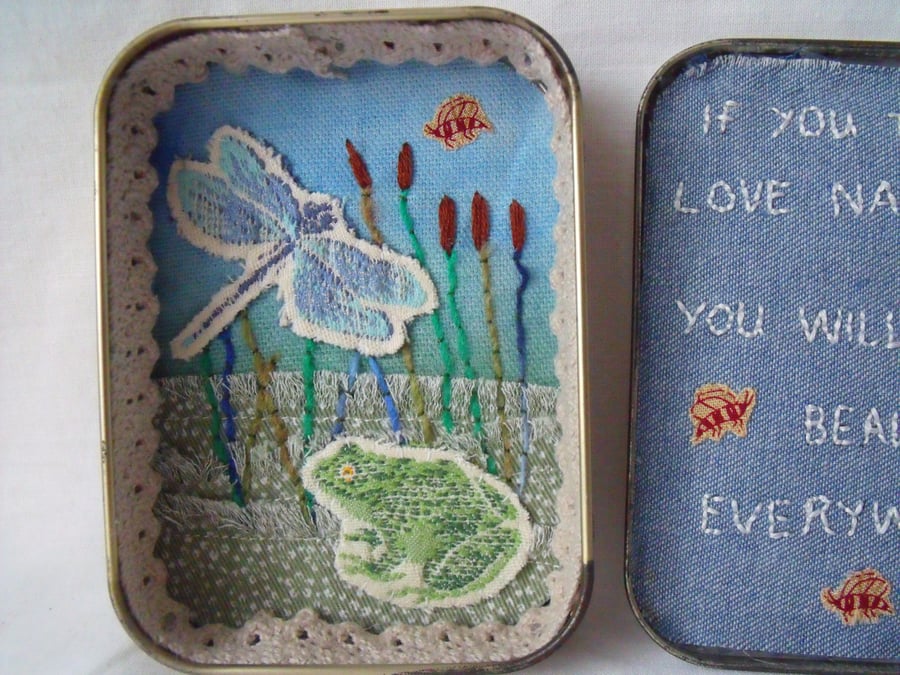 nature tin diorama, small keepsake miniature art in a tobacco tin. 