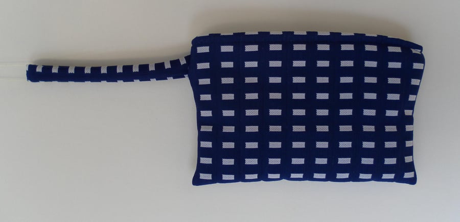 Clutch Bag with Wrist Strap, Blue and White 