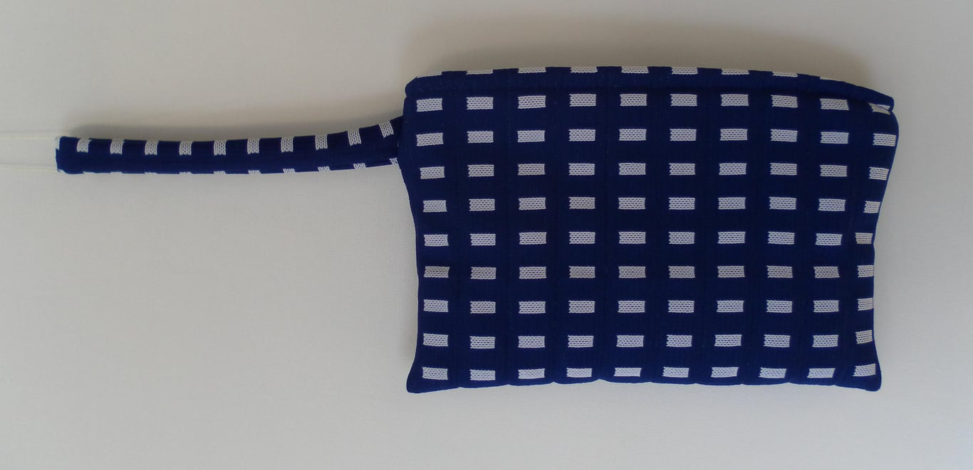 Clutch Bag with Wrist Strap, Blue and White 