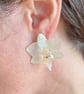 Real Mini White Orchid Flower Stud Earrings 