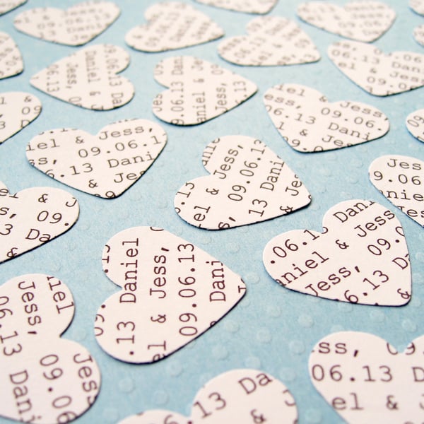 White Personalised Heart Confetti, Any Wording Custom Hearts, Wedding Decor 