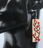 Rectangular Beaded Earrings Red Flowers on Cream Background - Image 2