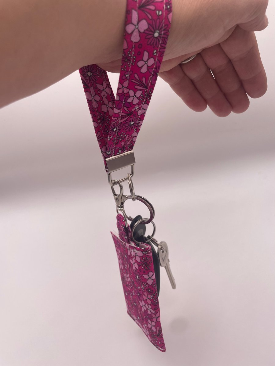 Wristlet KEYCHAINS - RETRO PINK (Silver tone fastening)