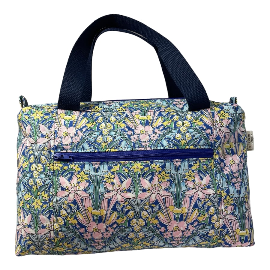 Large wash bag in Liberty cotton, floral toiletries bag with handles and pocket.