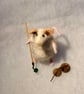 Felted mouse - White rainbow drop fur, with or without garden hoe