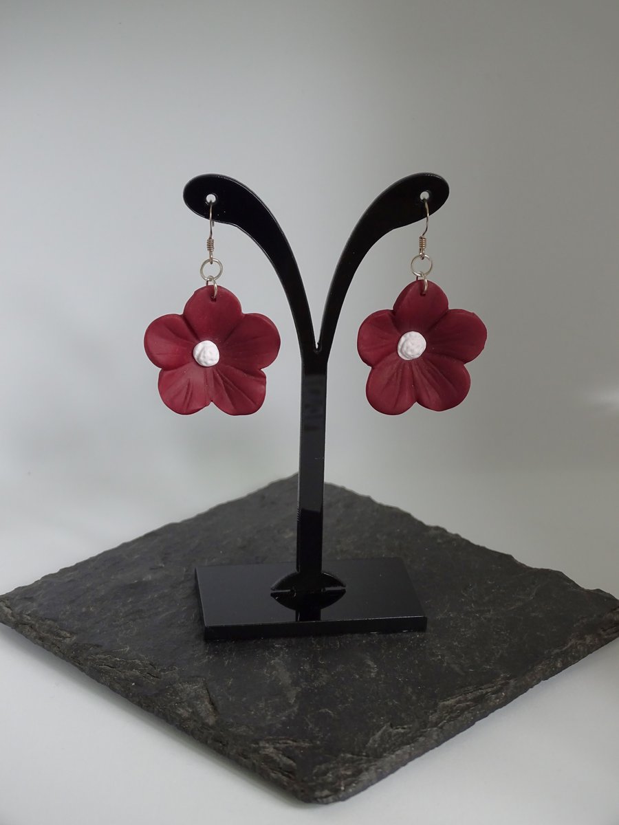 Burgundy Flower Earrings 