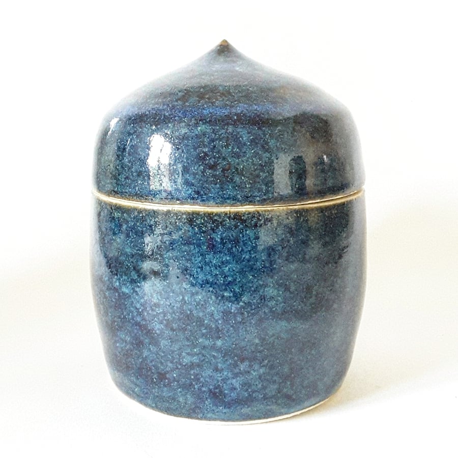 Lidded Ceramic Pot in Blue Glaze