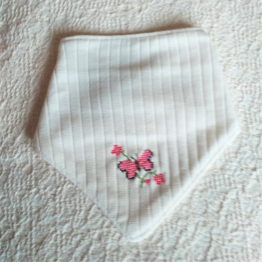 Butterfly bib, hand embroidered