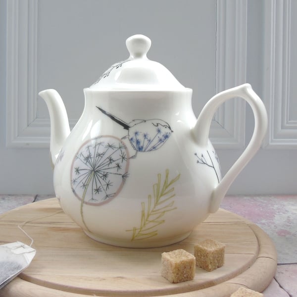 Dandelion And Birds Four Cup China Teapot