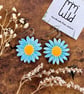 Handmade Ceramic Daisy Earrings, Foraged Dartmoor Clay, Stainless Steel, Blue Ye - Image 5