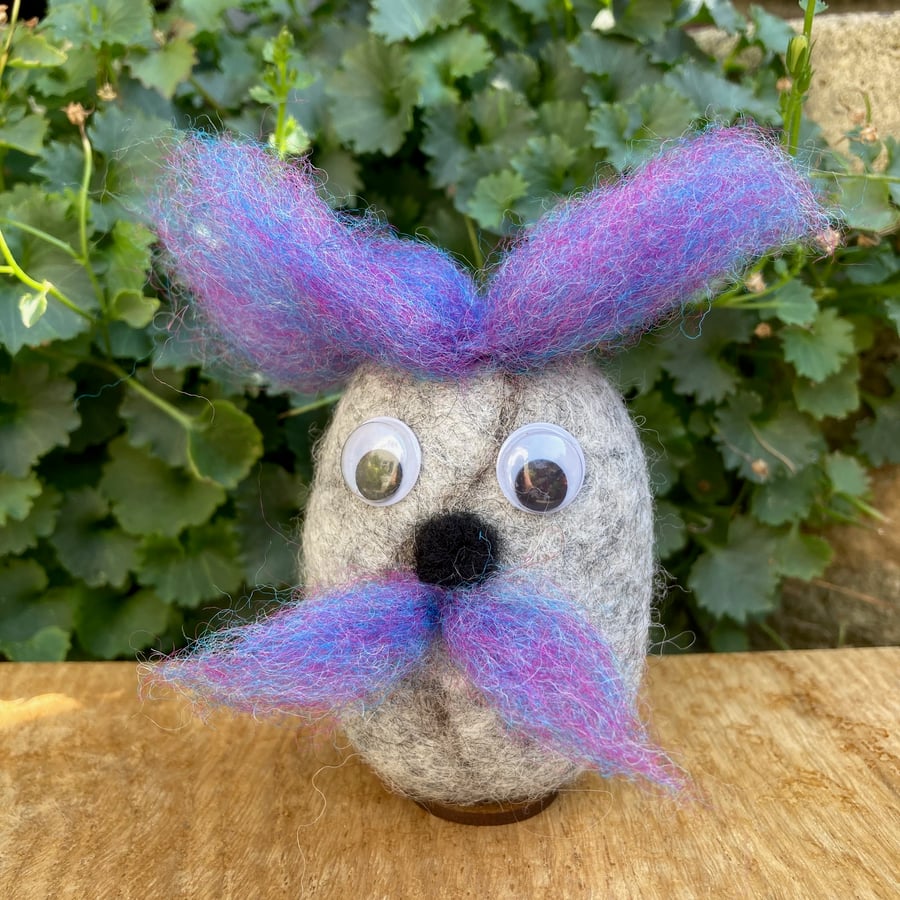 Pebble people, felted fun characters, grey and purple