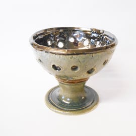 Bowl smaller Stemmed Ceramic Centrepiece Shiny Interior Unique one off item..