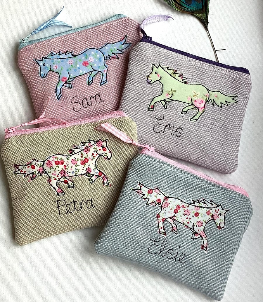 Horse Custom Coin Purse - Wallet or Pouch with Choice of colour Personalised