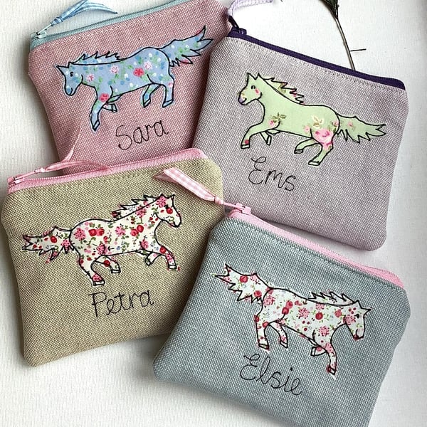 Horse Custom Coin Purse - Wallet or Pouch with Choice of colour Personalised