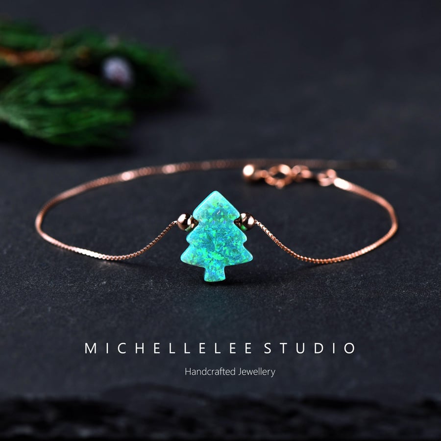 Christmas Tree Bracelet With 925 Sterling Silver Chain