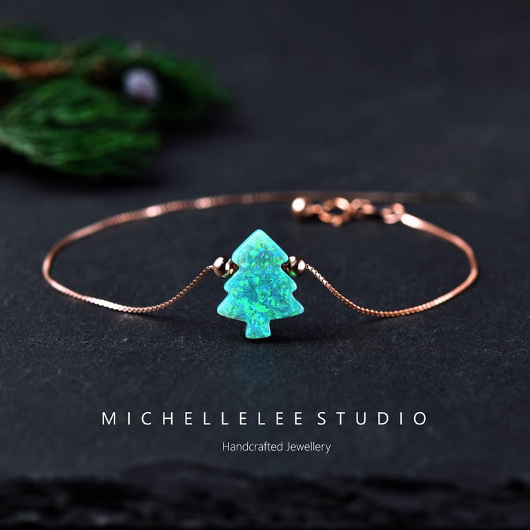 Christmas Tree Bracelet With 925 Sterling Silver Chain