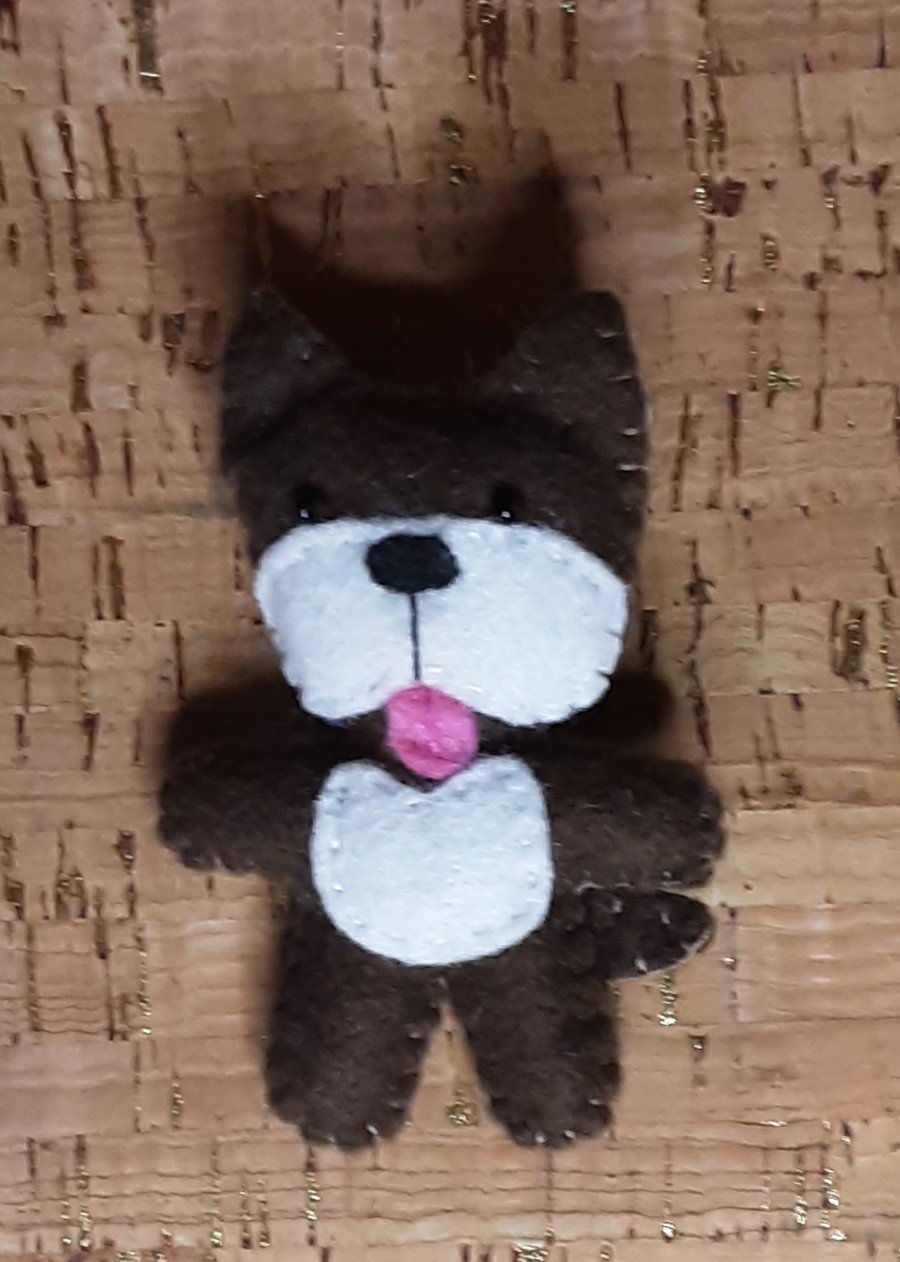 Dog Dark Brown & White Felt Brooch