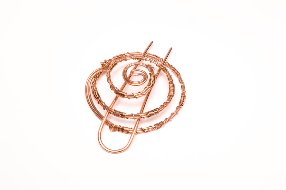 Boho copper Wire Spiral Hair Slide – Handmade Bun Holder Chignon Bun Pin