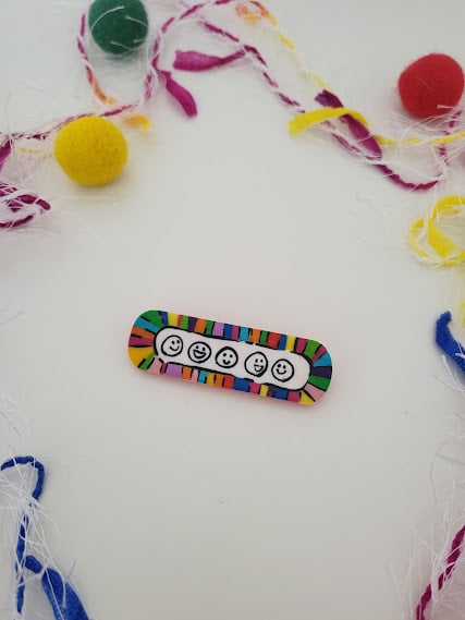 Handmade Rainbow Colours Happy Vibe Polymer Clay Brooch - Happy Faces Pin