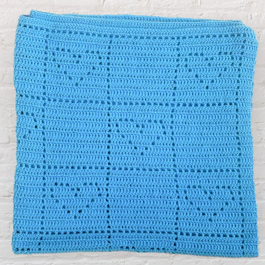 Ocean Blue Crochet Cot Blanket - Boys' Baby Blanket 36x36 Inches
