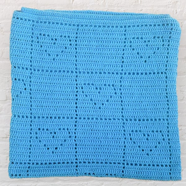 Ocean Blue Crochet Cot Blanket - Boys' Baby Blanket 36x36 Inches