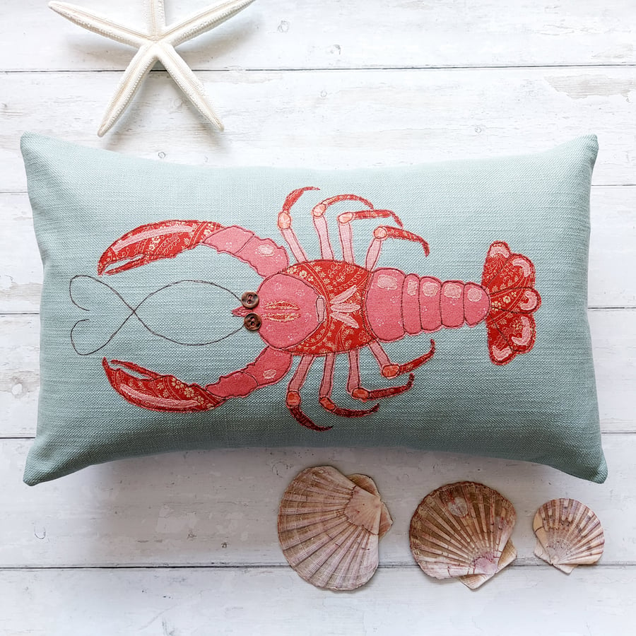 Lobster Cushion with Freemotion Sewn Applique