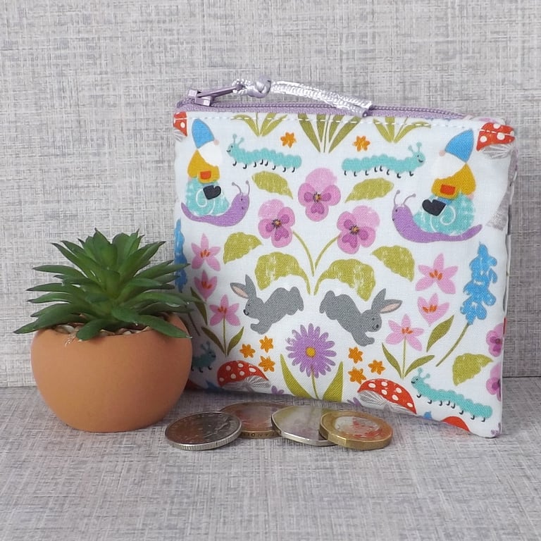 Small purse, coin purse, gnomes, mushrooms, bunnies