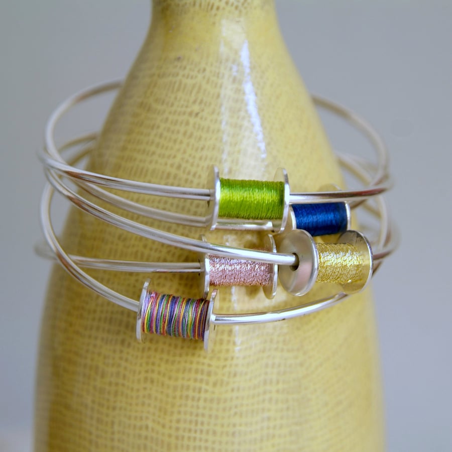 Silver Sewing Stacking Bangle, Sewing Jewellery Gift