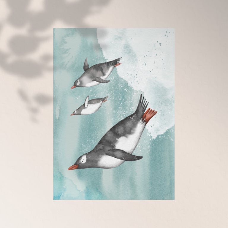 Diving penguins - Large Postcard