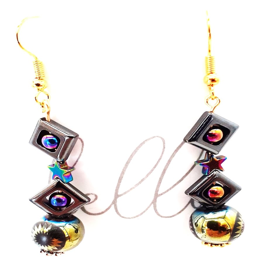 Enchanted Elegance: Explore Our Celestial-Inspired Earrings with Hematite Accent