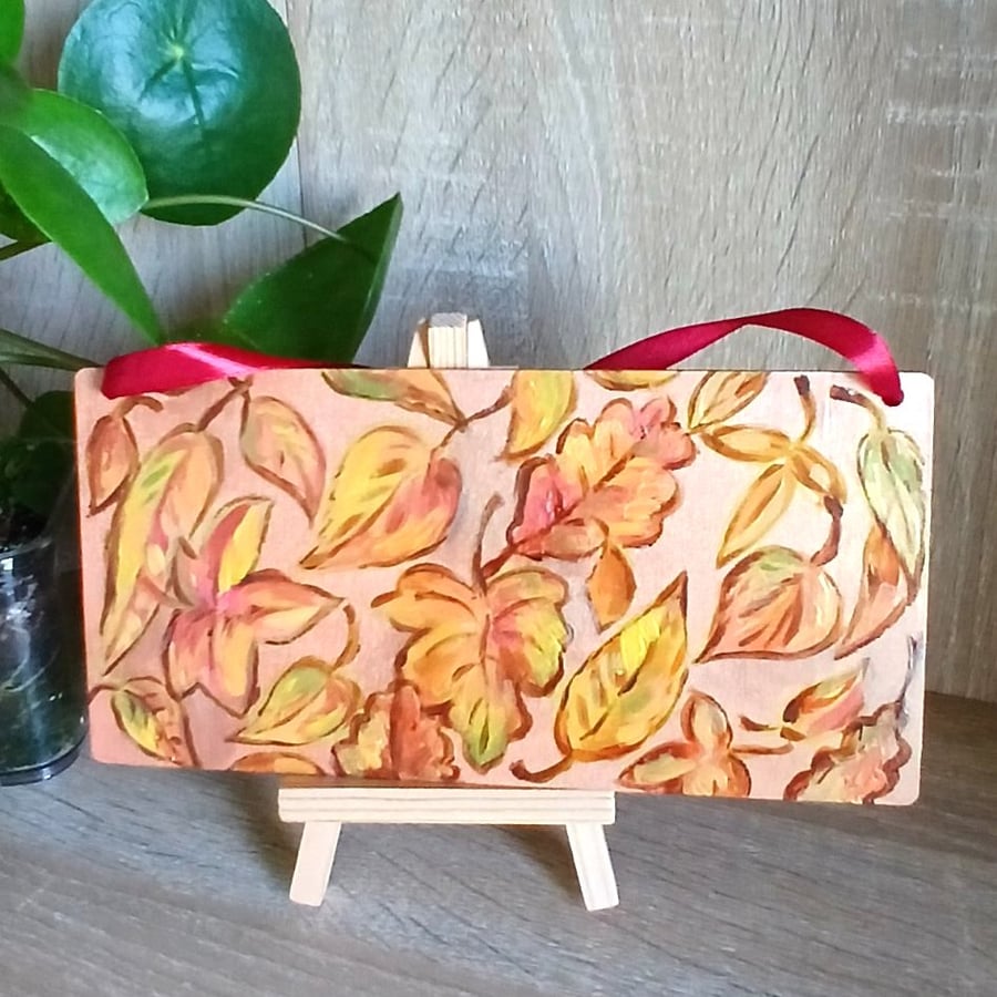 Metallic Autumn leaves small handpainted wall decoration.  