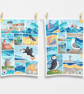 Seaside Tea Towel Set x2 - Cotton Coastal Kitchen Towels - Puffin, Seagull, Boat - Image 1