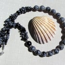 Snowflake Obsidian Gemstone Statement Beaded Necklace "Starry Night"