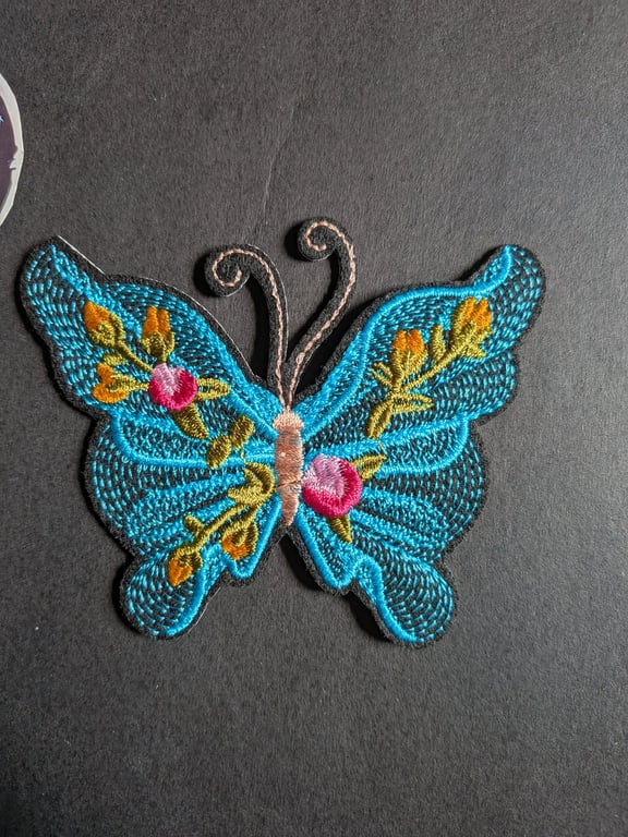 Butterfly Blue - Embroidered Iron on Patch