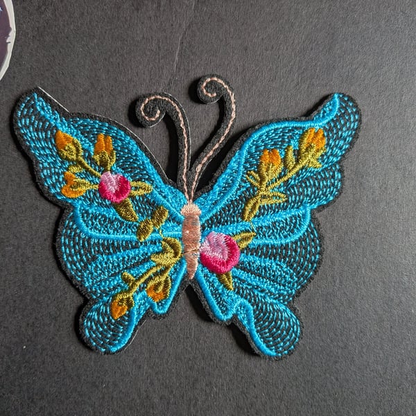 Butterfly Blue - Embroidered Iron on Patch