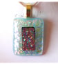 Dichroic Glass Pendant 218 Green Pink Aqua Handmade with gold plated chain - Image 2