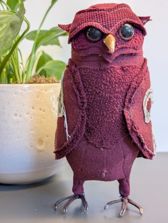 Owl inspired soft sculpture ornament 