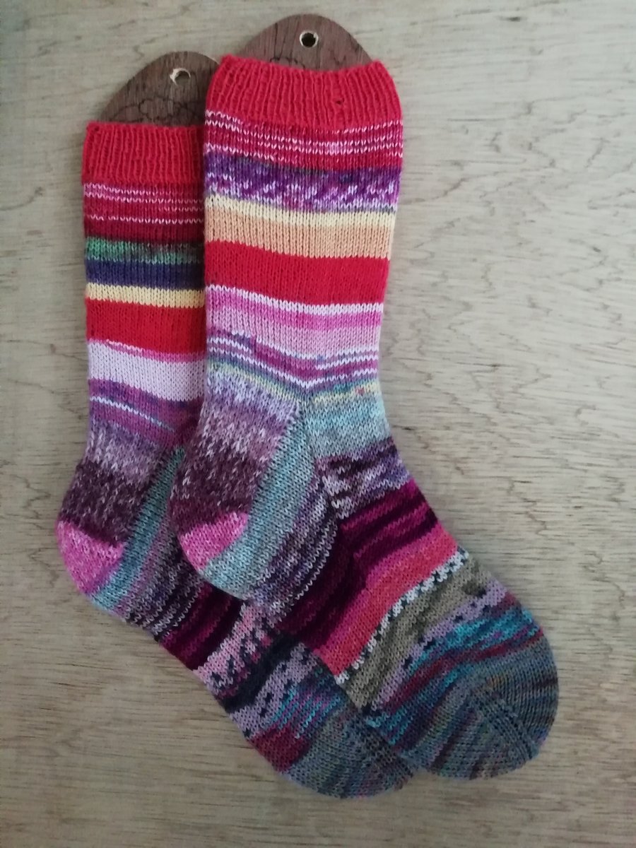Socks, hand knitted, MULTICOLOURED, Medium, size 5-6