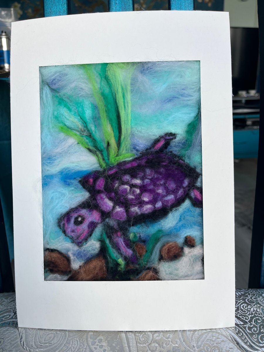 Purple Turtle - Wool painting needle felt wall art 