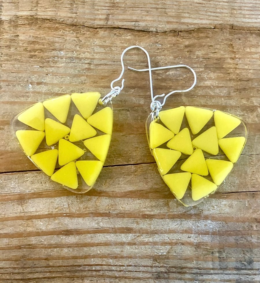 Large resin yellow mosaic boho earrings 