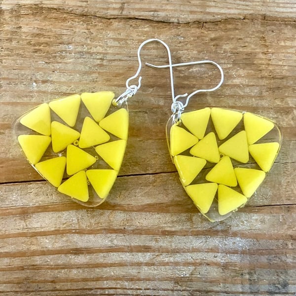 Large resin yellow mosaic boho earrings 
