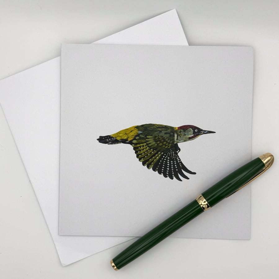 Perfectly Imperfect Green Woodpecker Blank Greetings Card