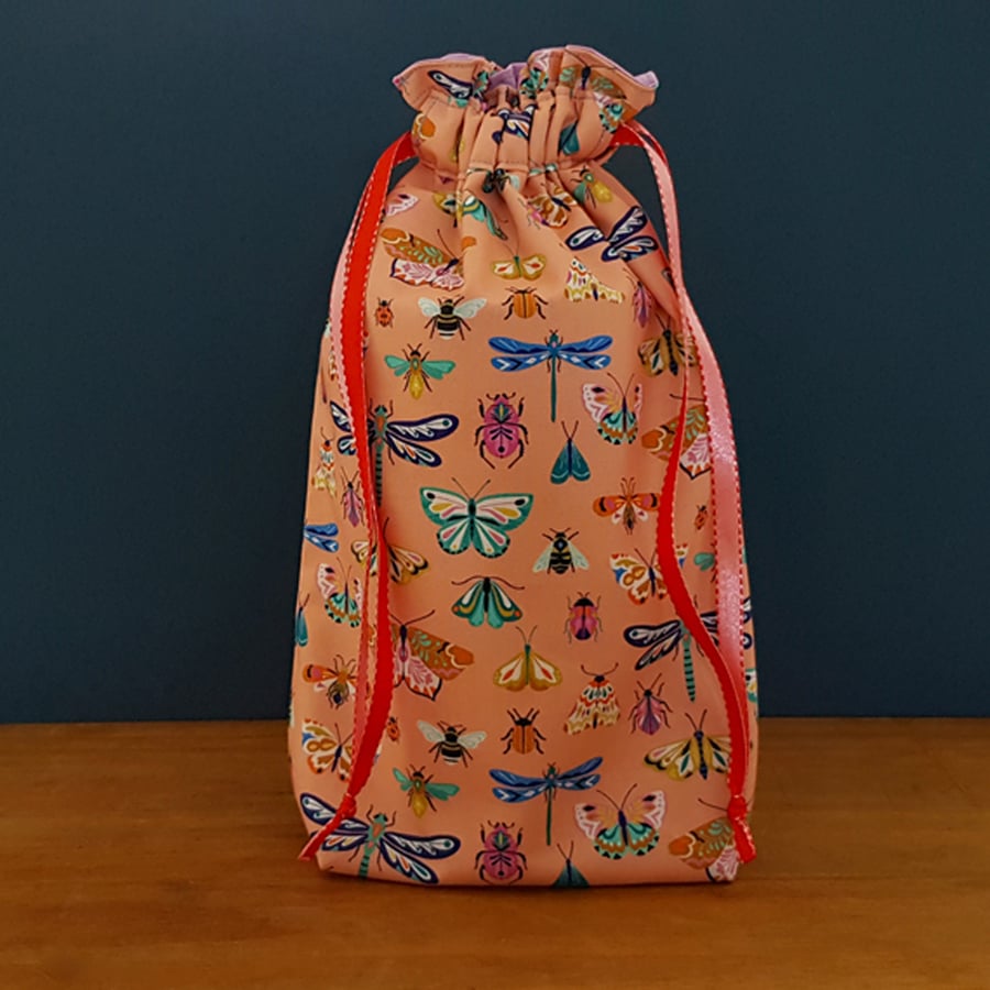 Bug and Butterfly Reusable Gift Bag - Colourful Drawstring Fabric Bag
