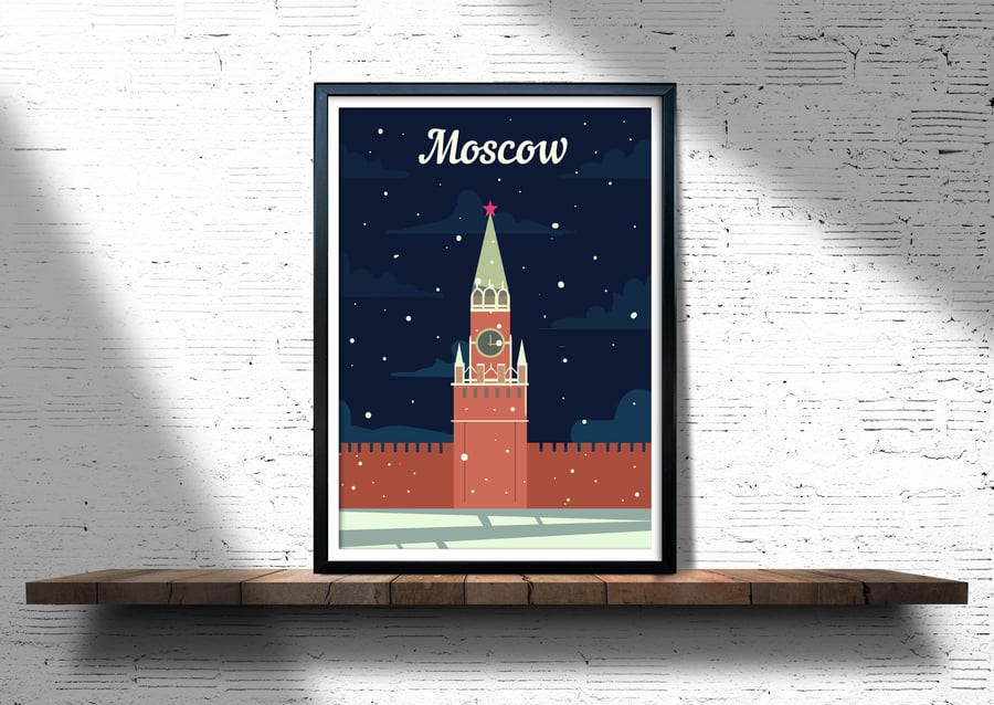 Moscow retro travel poster, Moscow city print, Russia travel decor