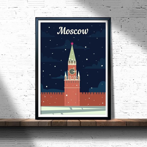 Moscow retro travel poster, Moscow city print, Russia travel decor