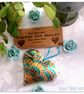  Tin Embossed Heart decoration. Turquoise, Orange and purple pattern. Handmade - Image 2