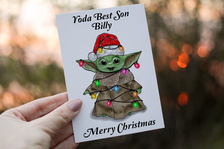Yoda Best Son Merry Christmas Card, Yoda Christmas Card, Personalized Son Card f