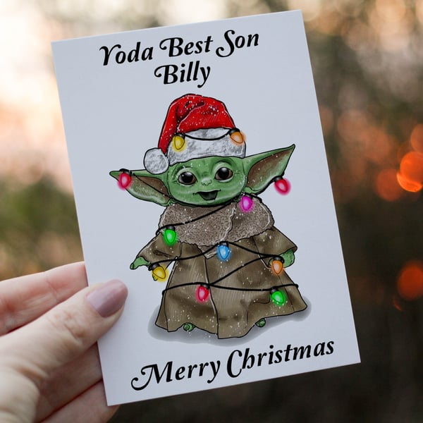Yoda Best Son Merry Christmas Card, Yoda Christmas Card, Personalized Son Card f