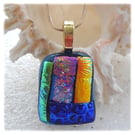 Multi colour Patchwork Dichroic Glass Pendant 212 gold plated chain