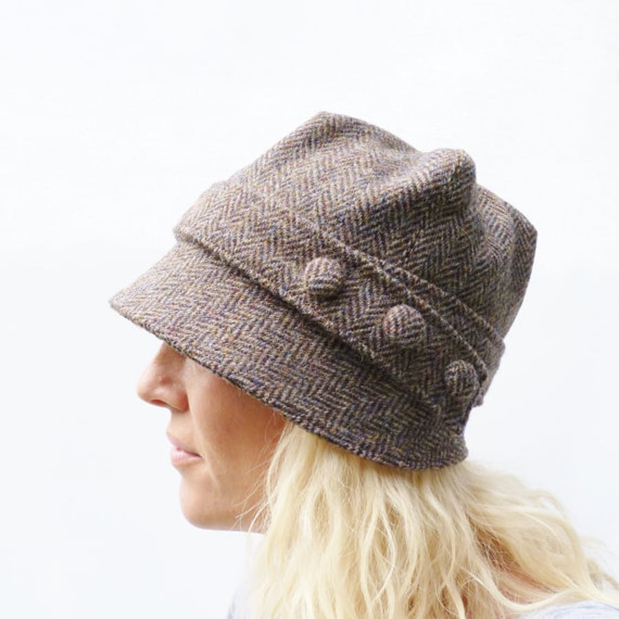 Harris Tweed Cloche Hat - Multi Autumnal Colour Herringbbone